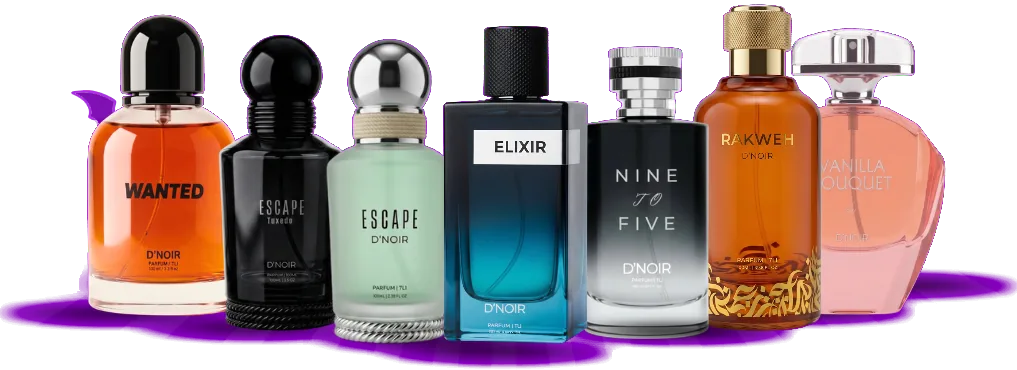 D'NOIR fragrances: Wanted, Escape Tuxedo, Escape, Elixir, Nine to Five, Rakweh, Vanilla Bouquet